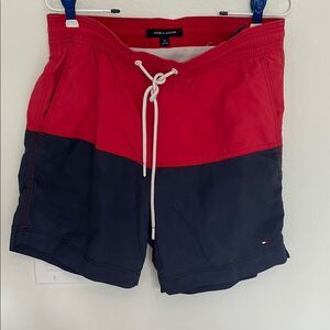 Tommy Hilfiger Men's Red and Black Swim Trunks
